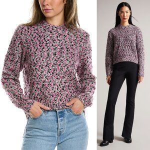Ted Baker Bbetsy Wool Blend Cropped Knit Sweater Deep Pink Ribbed Trim Sz 4